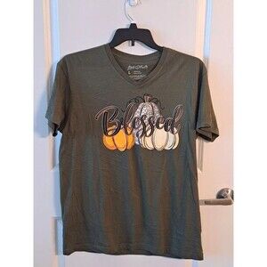 Khaki Green Blessed Cotton T-Shirt Large Love and Faith
